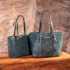 2Pcs Montana West Tote Bag for Women Large Purse and Handbags Set Turquoise